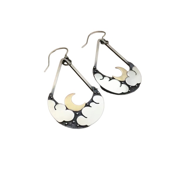 Moon in Sky Whimsical Drop Earrings - Picture 3 of 5